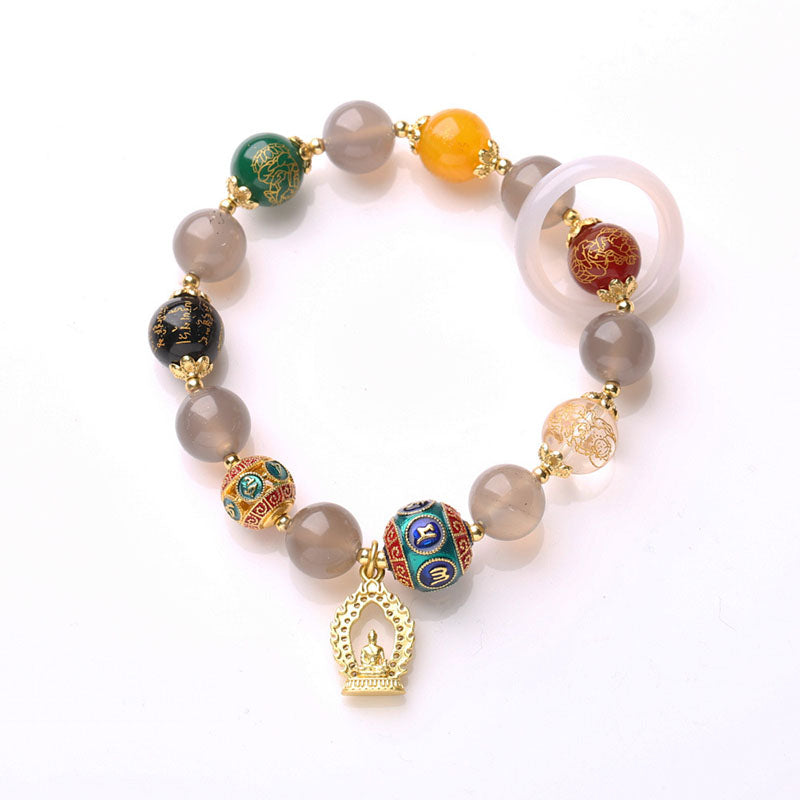 Buddha statue smoke purple natural agate bracelet