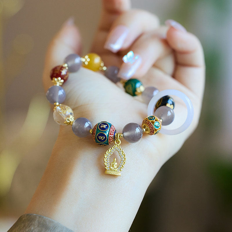 Buddha statue smoke purple natural agate bracelet