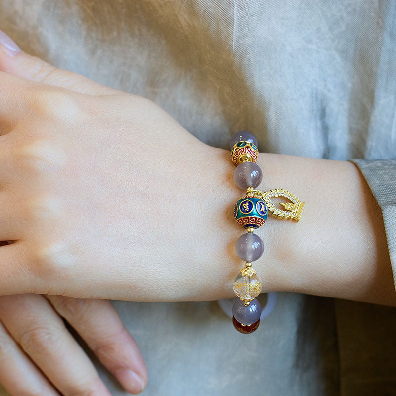 Buddha statue smoke purple natural agate bracelet