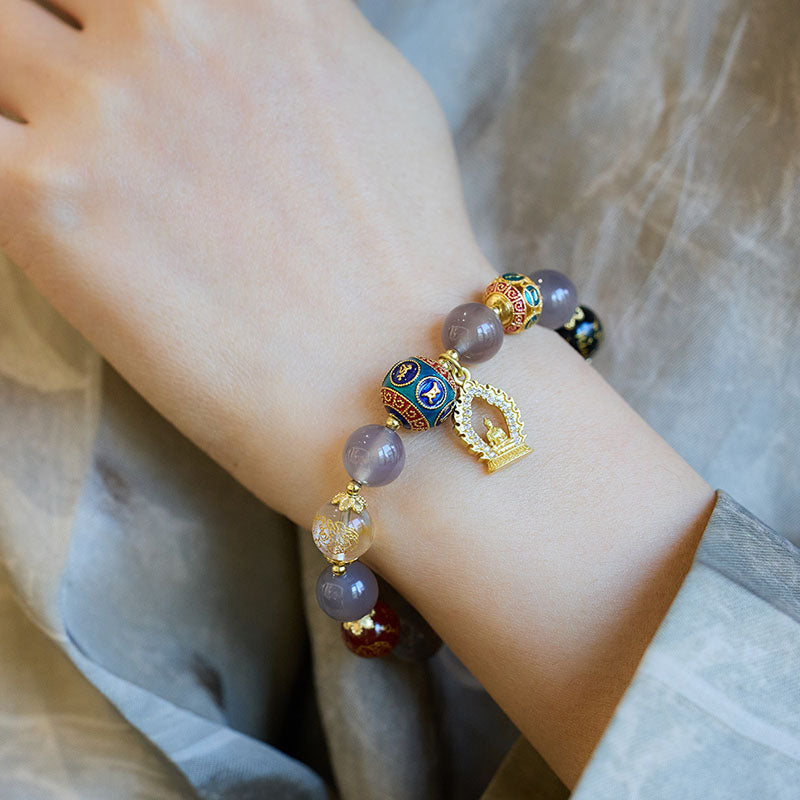 Buddha statue smoke purple natural agate bracelet