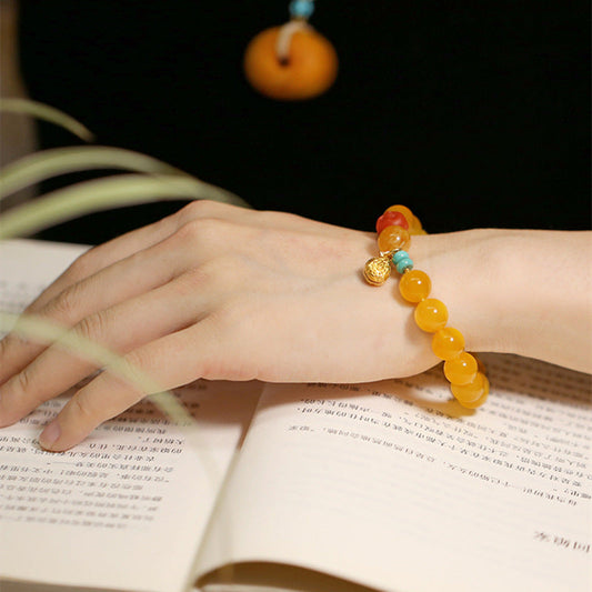 Gold Swallowing Beast Natural Beeswax Bracelet