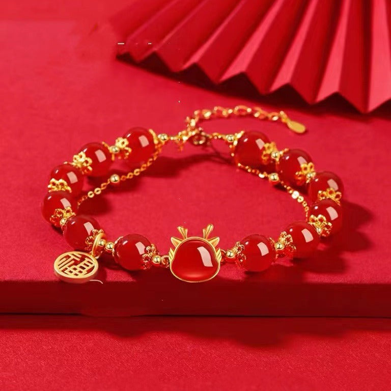 Dragon and Transfer Beads Natural Agate Bracelet or Necklace