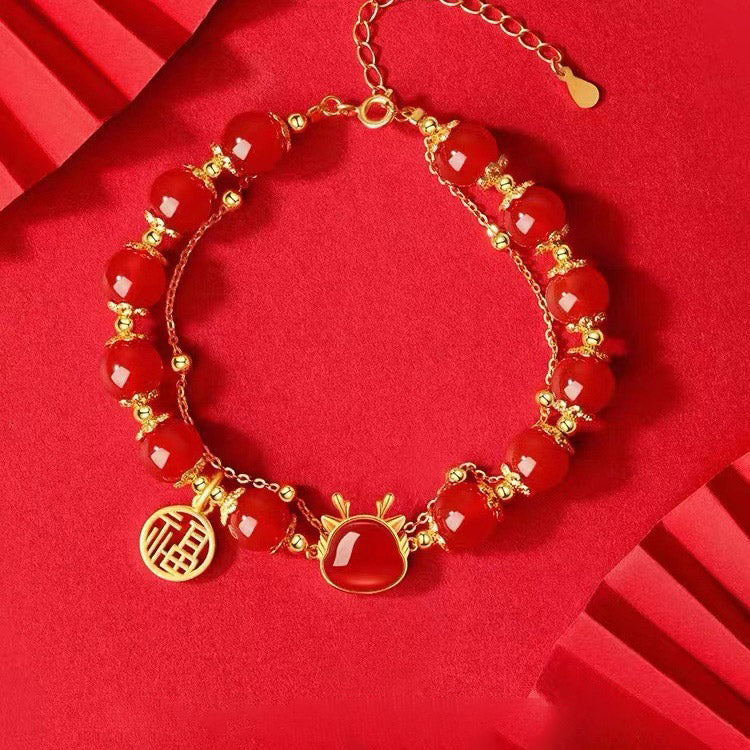Dragon and Transfer Beads Natural Agate Bracelet or Necklace