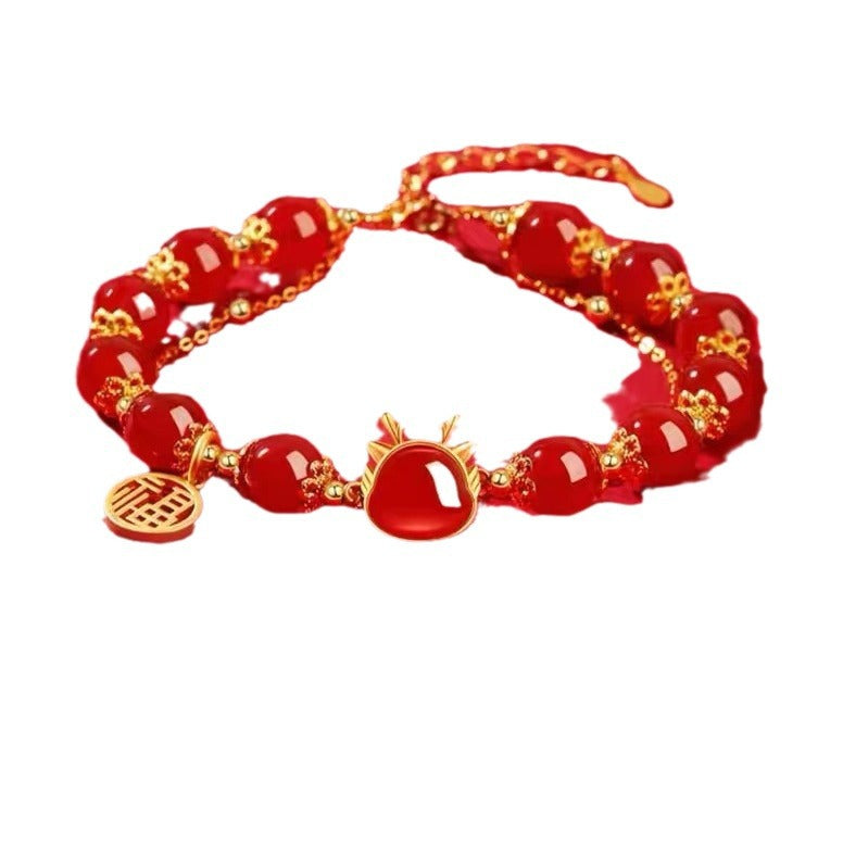 Dragon and Transfer Beads Natural Agate Bracelet or Necklace