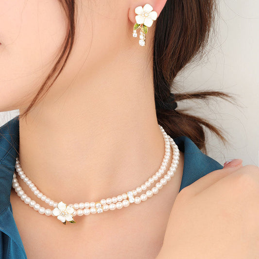 Camellia Pearl Necklace Bracelet or Earrings