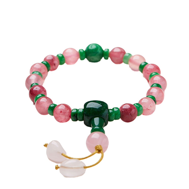 Pulsera de ágata natural rosa con colgante de jade