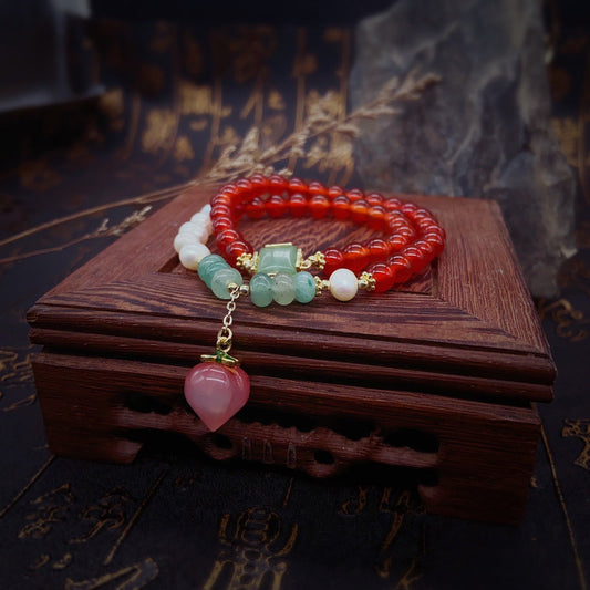 Peach Pendant Natural Agate Bracelet