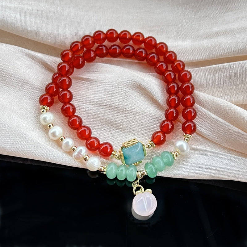 Peach Pendant Natural Agate Bracelet