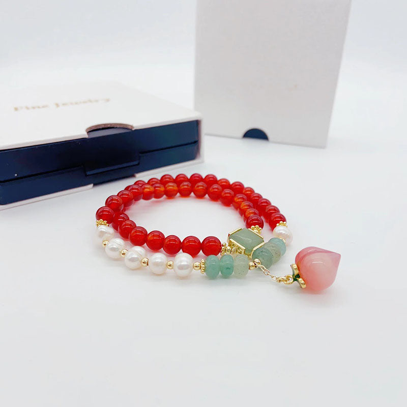 Peach Pendant Natural Agate Bracelet