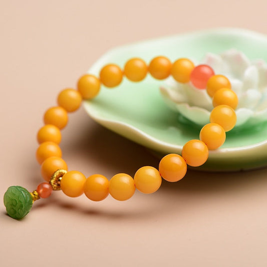 Lotus pod pendant natural beeswax bracelet