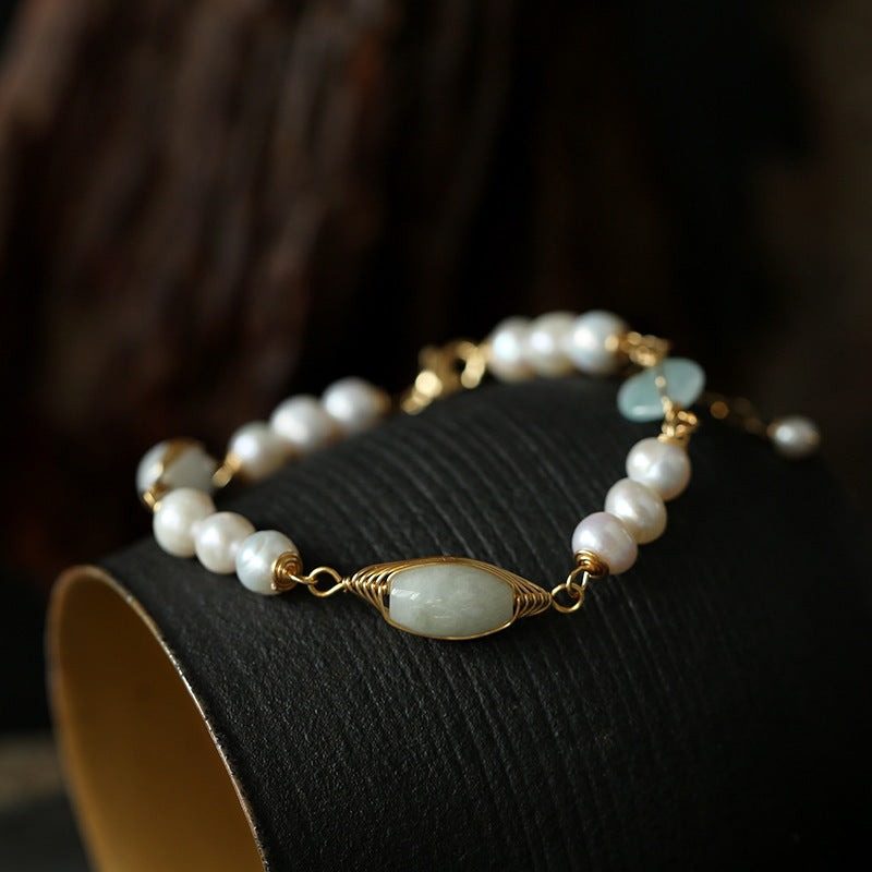 Pearl & Jade winding bracelet