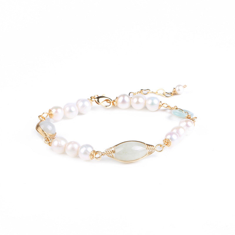 Pearl & Jade winding bracelet
