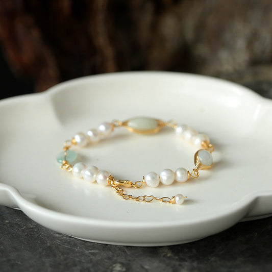 Pearl & Jade winding bracelet