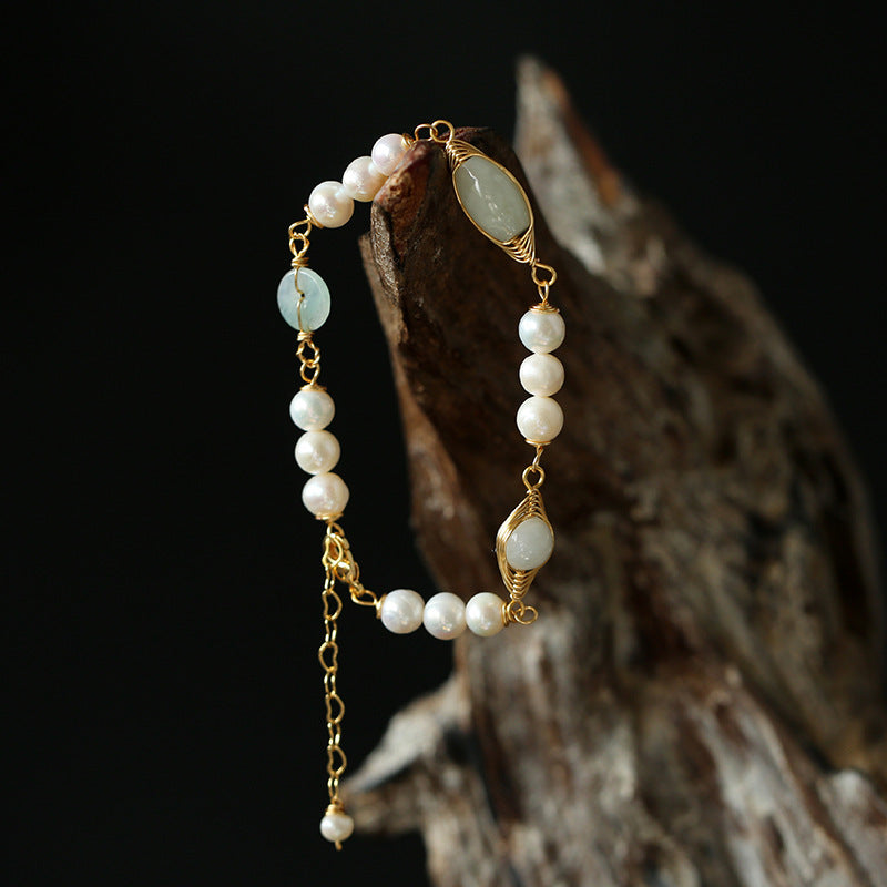 Pearl & Jade winding bracelet