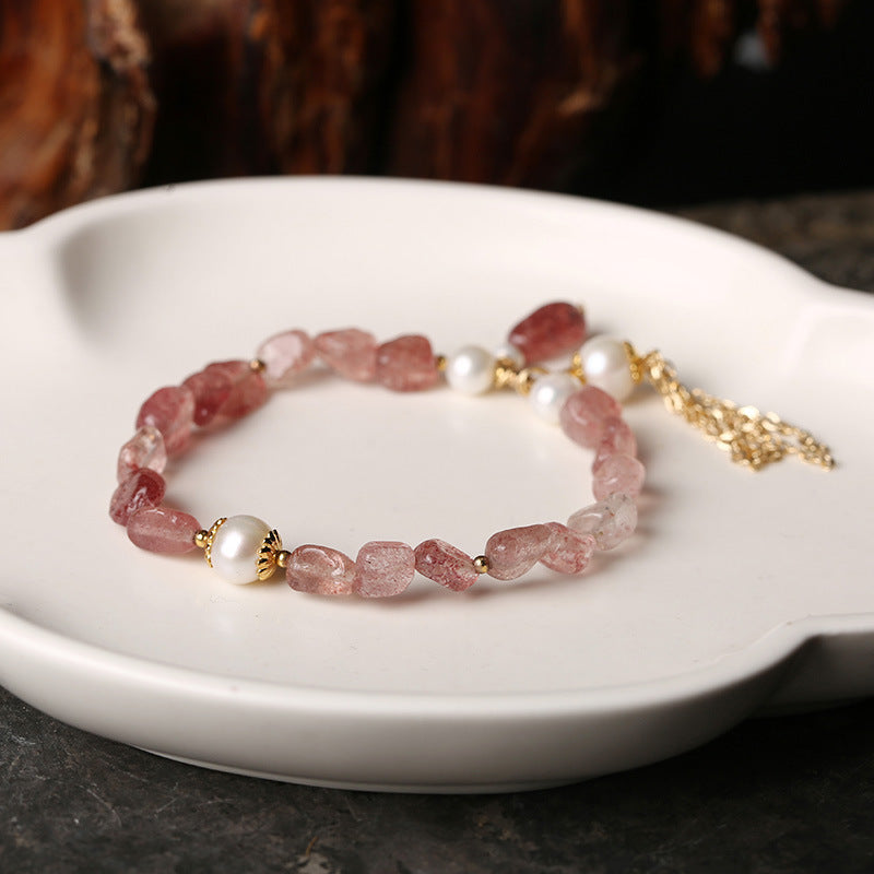 Irregular Strawberry Crystal Fringe Bracelet