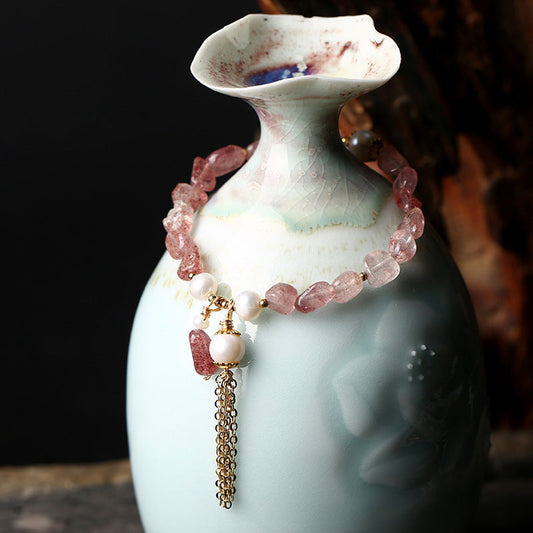 Irregular Strawberry Crystal Fringe Bracelet