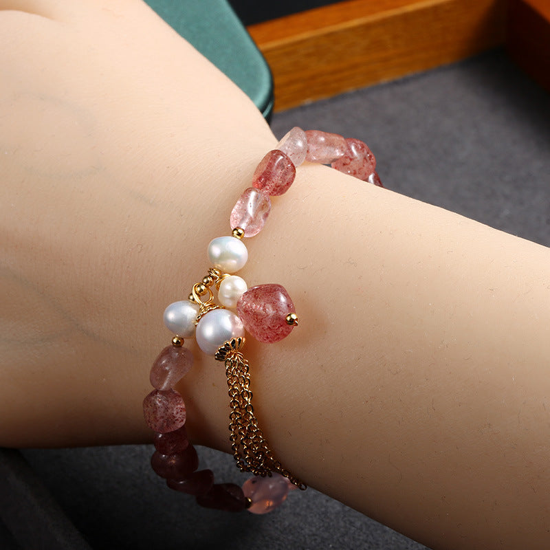 Irregular Strawberry Crystal Fringe Bracelet