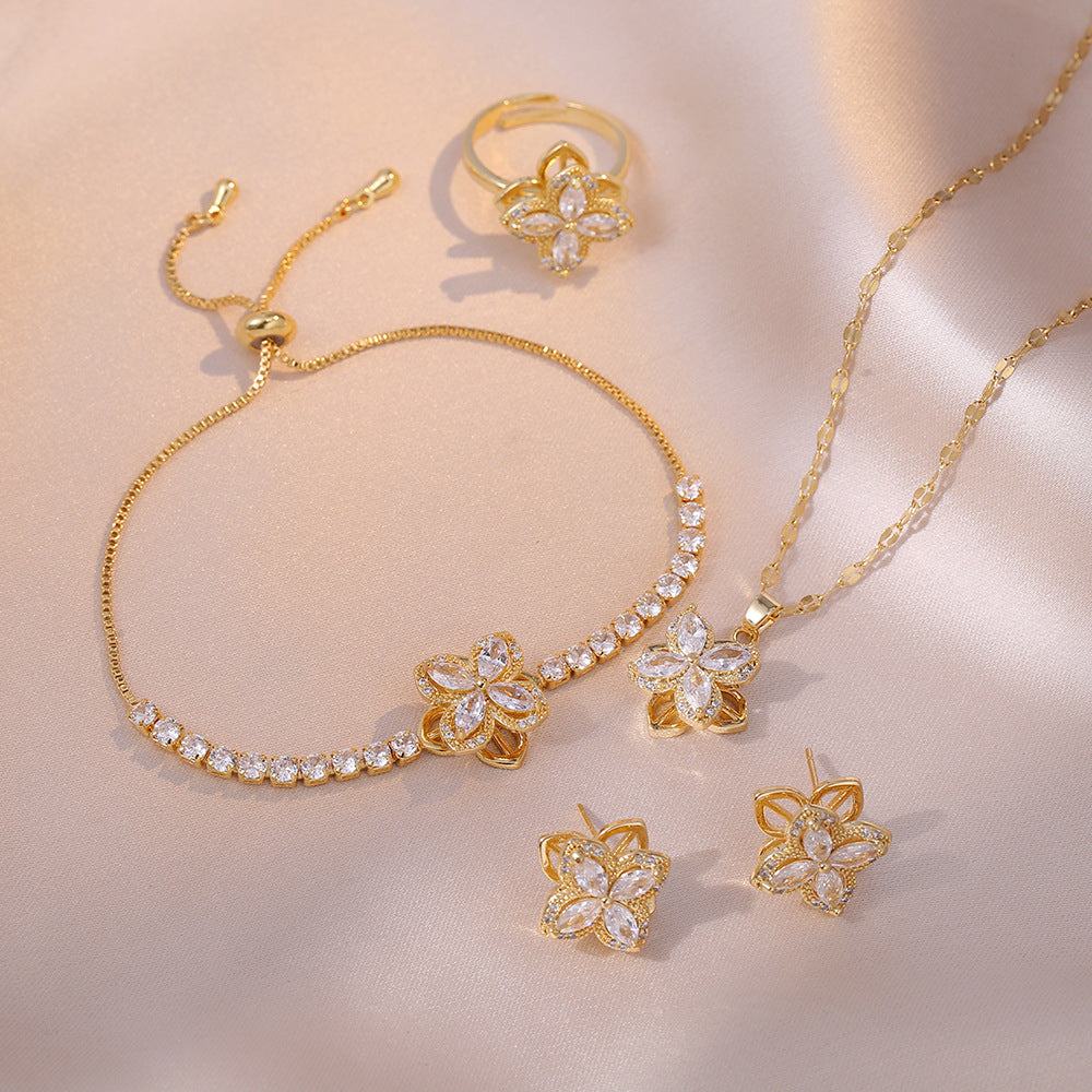 Diamond sunflower necklace ring earrings bracelet