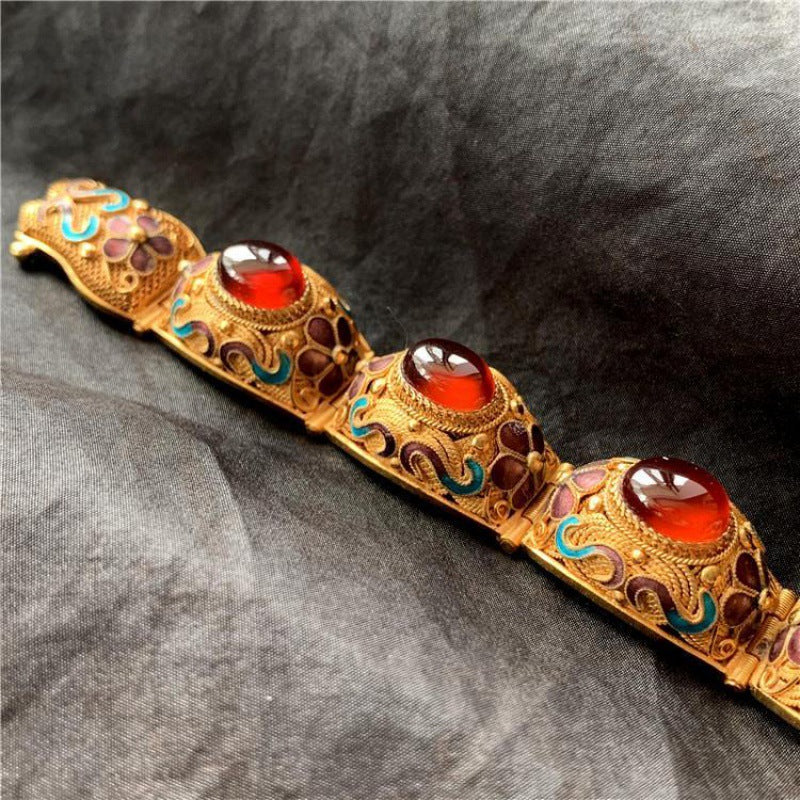 Filigree Inlaid Natural Crystal Ring Bracelet