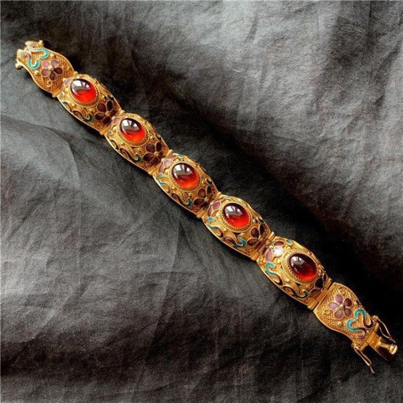 Filigree Inlaid Natural Crystal Ring Bracelet