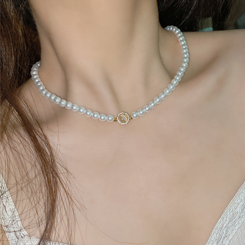 Round Bead Crystal Natural Freshwater Pearl Bracelet