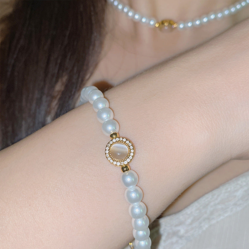 Round Bead Crystal Natural Freshwater Pearl Bracelet