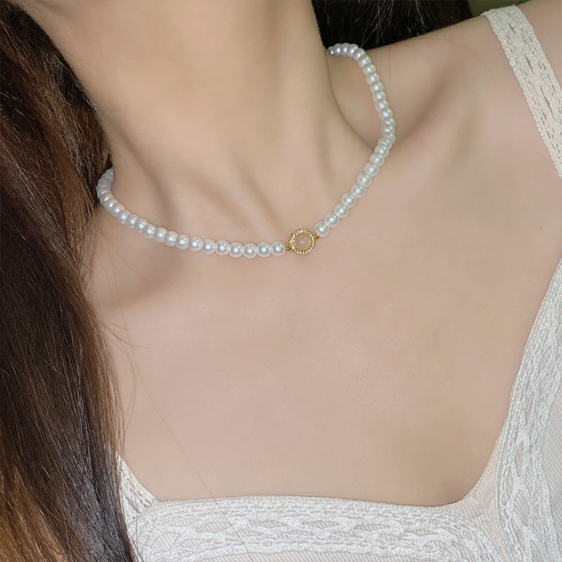 Round Bead Crystal Natural Freshwater Pearl Bracelet