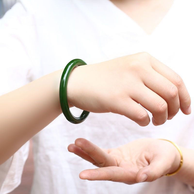 Natural Emerald Jade Stone flat bracelet