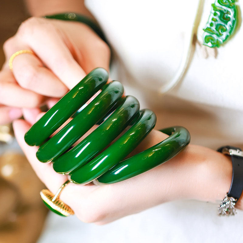 Natural Emerald Jade Stone flat bracelet