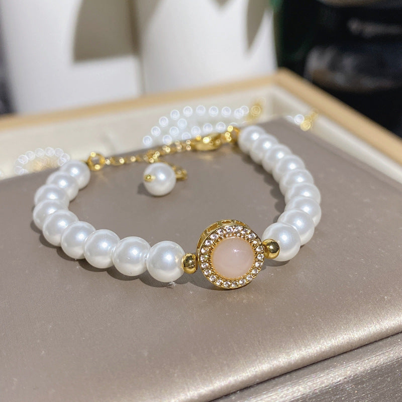 Round Bead Crystal Natural Freshwater Pearl Bracelet