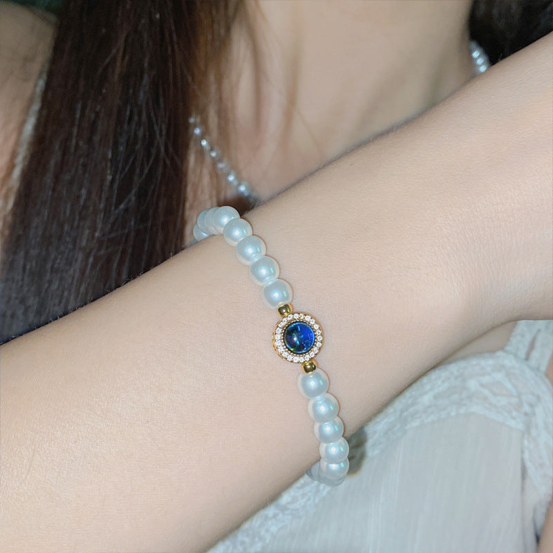 Round Bead Crystal Natural Freshwater Pearl Bracelet