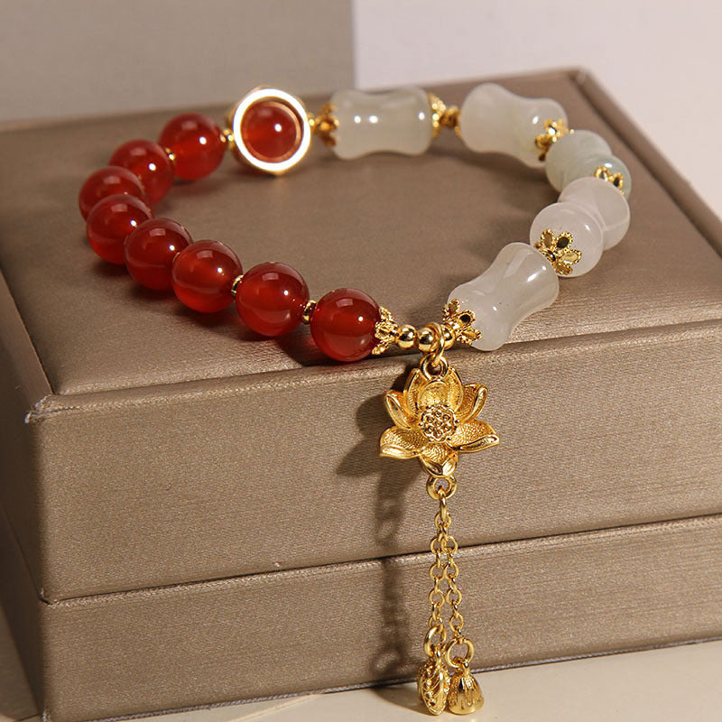 Bamboo Lotus Natural Agate Bracelet