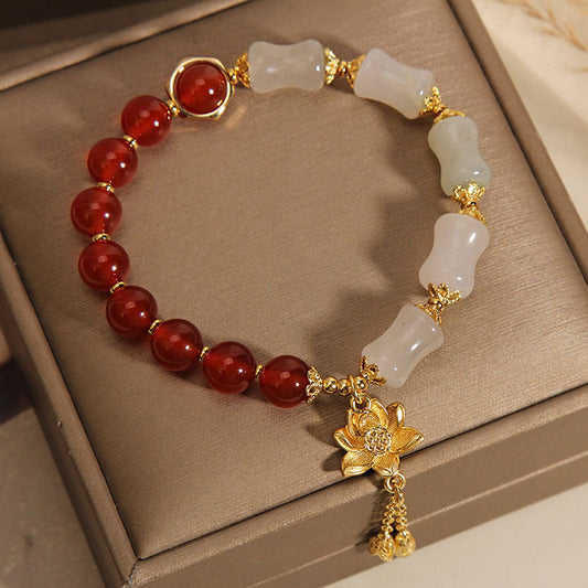 Bamboo Lotus Natural Agate Bracelet