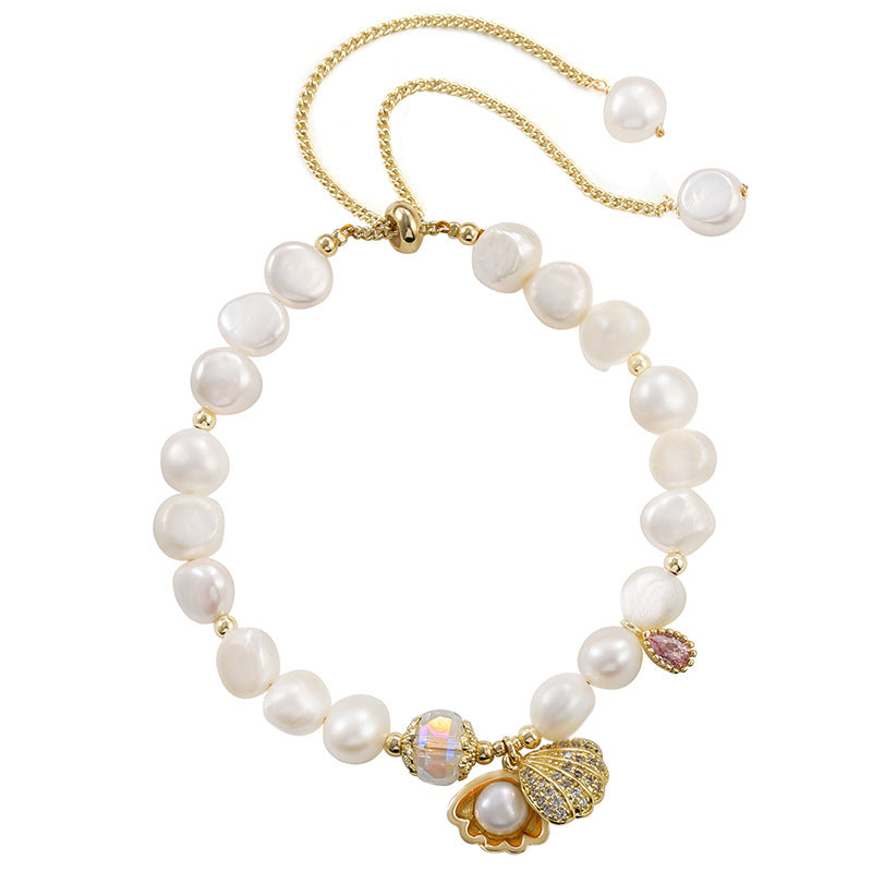 Pulsera de perlas naturales de agua dulce con colgante en forma de concha