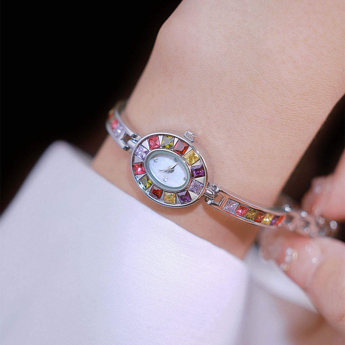 Gradient Rainbow Natural Crystal Bracelet