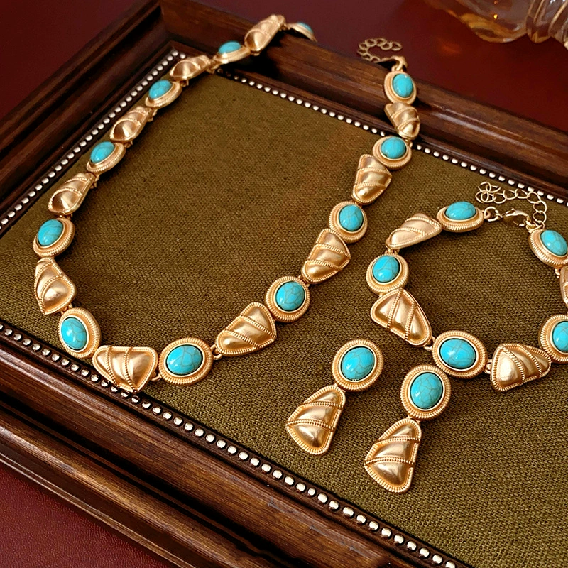 Natural turquoise triangle earrings bracelet necklace