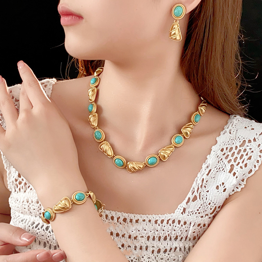 Natural turquoise triangle earrings bracelet necklace