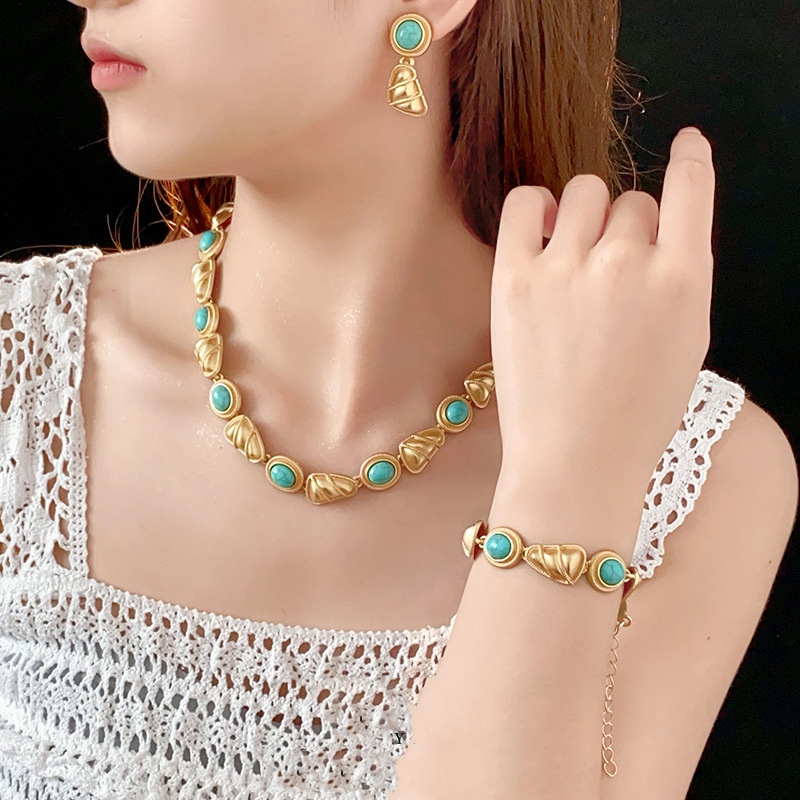 Natural turquoise triangle earrings bracelet necklace