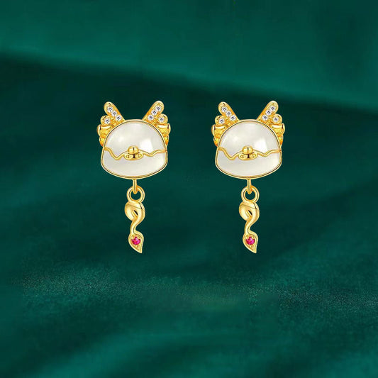 Zodiac Dragon Natural Emerald Jade Stone Earrings Bracelet Necklace