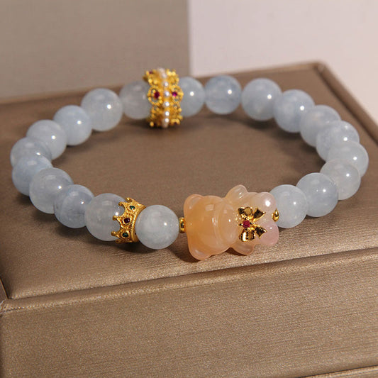 Crown bear natural agate bracelet