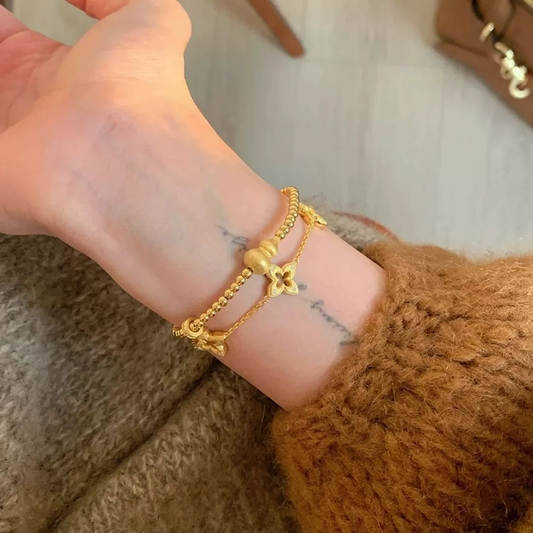 Hollow brushed five-flower four-leaf clover bracelet necklace