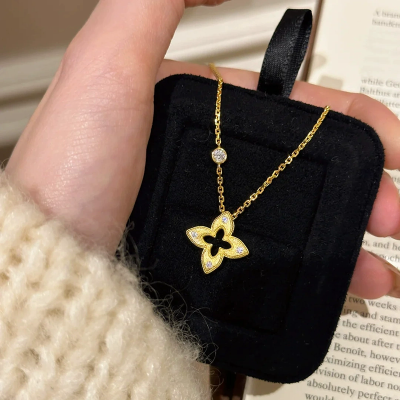 Hollow brushed five-flower four-leaf clover bracelet necklace