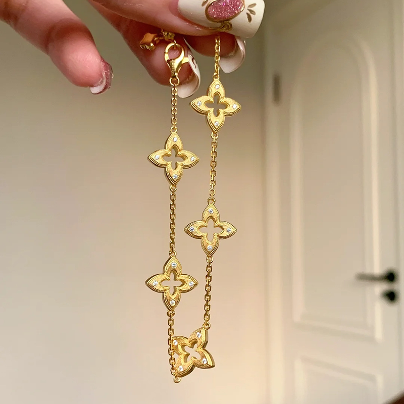 Hollow brushed five-flower four-leaf clover bracelet necklace