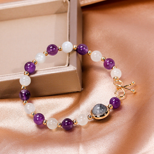 Black Crystal • Moonstone Amethyst Bracelet