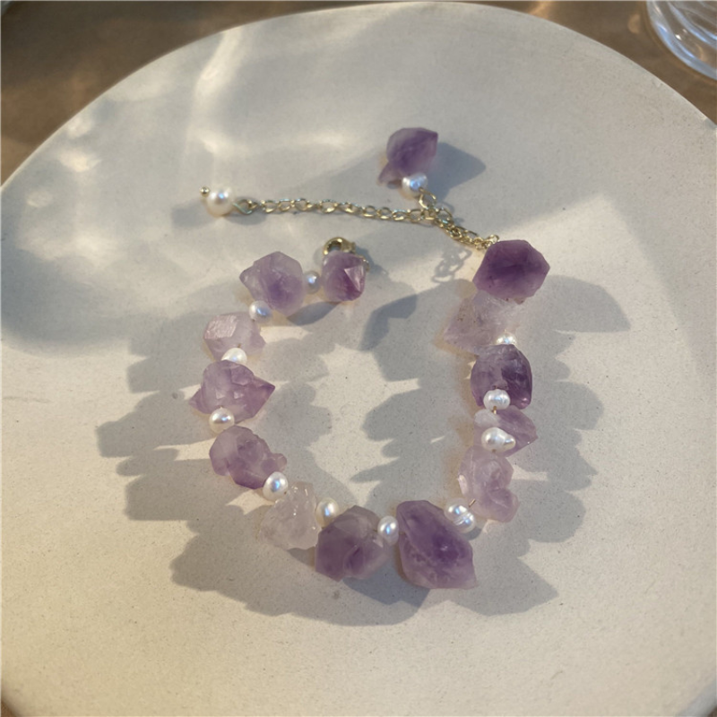 Pulsera de Amatista Natural y Perlas
