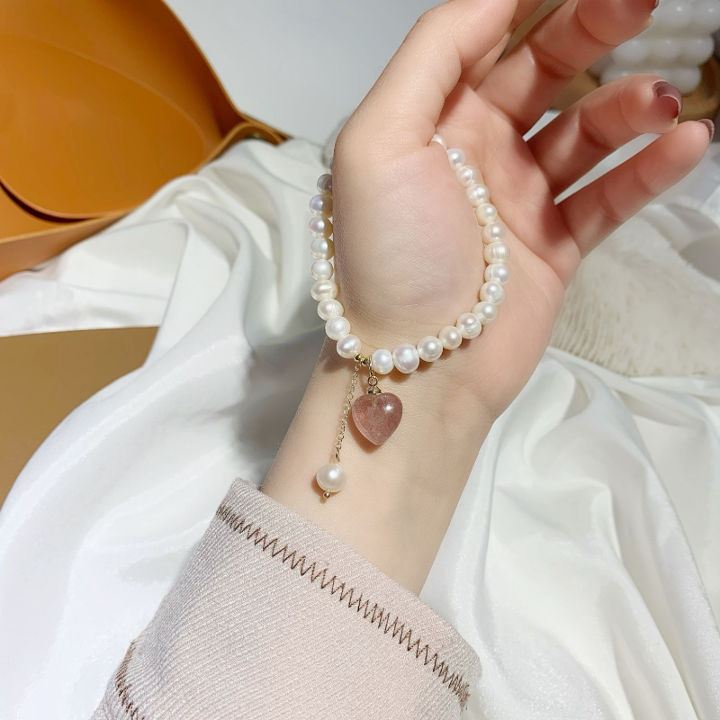 Amor • Pulsera de perlas de cristal de fresa