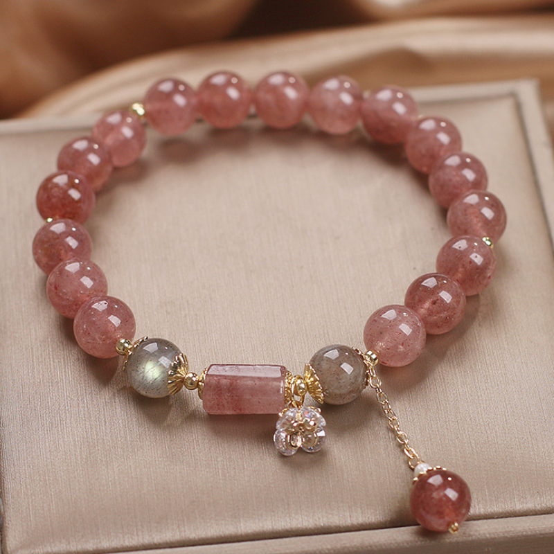 Flores • Pulsera de cristal de fresa