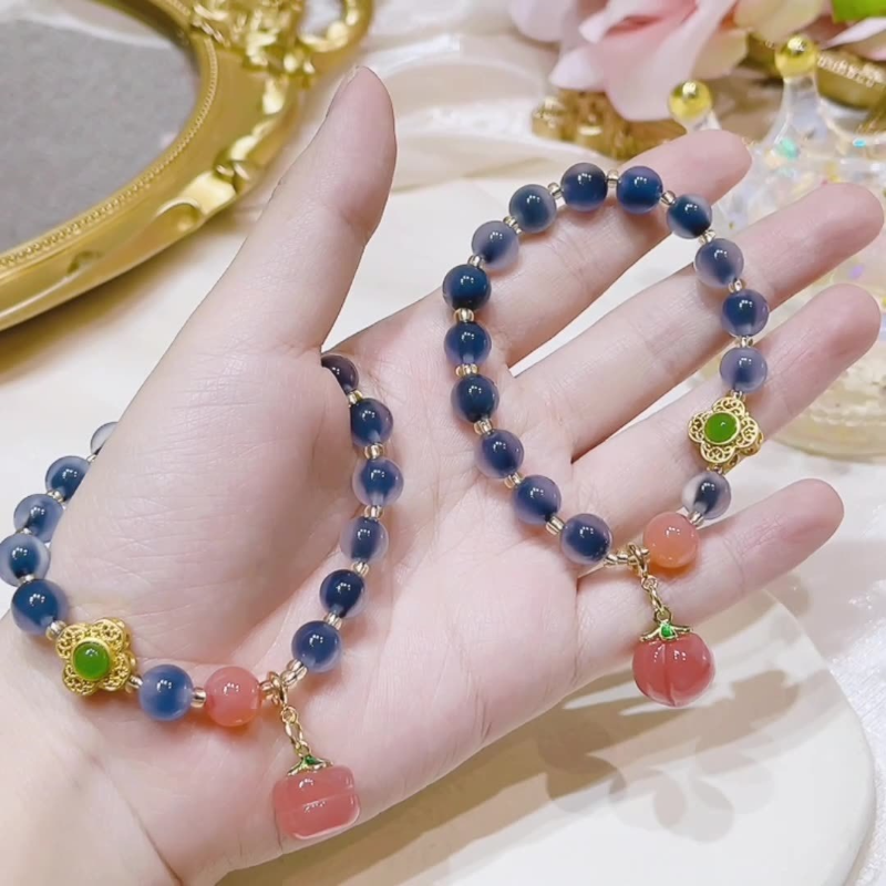 Dark Blue Sugar heart agate Bracelet