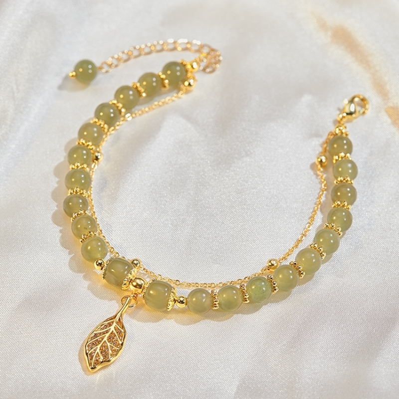 Lucky Leaf · Emerald Jade stone bracelet