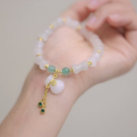 Natural White Jade • Bamboo Bracelet